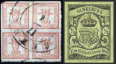 Марки княжеств Мелебург-Шверин (выпускались с 1856 по 1867) и Ольденбург (1852 – 1867)