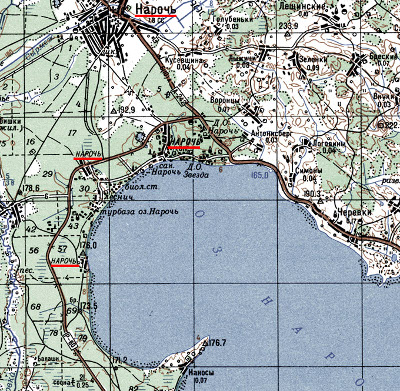 Карта озера Нарочь с еще четырьмя Нарочами